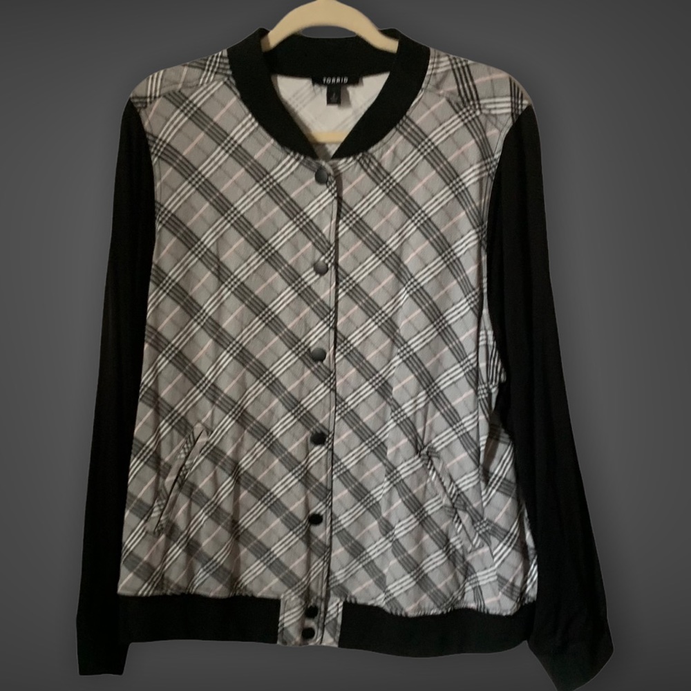 Torrid Plaid Snap Button Front Bomber Twill Jacket